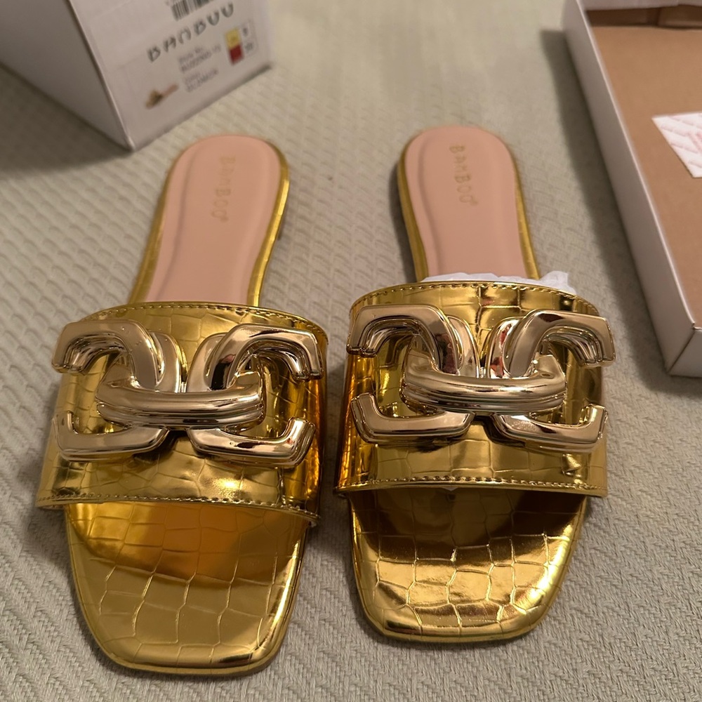 Bamboo Gold Slide Sandals